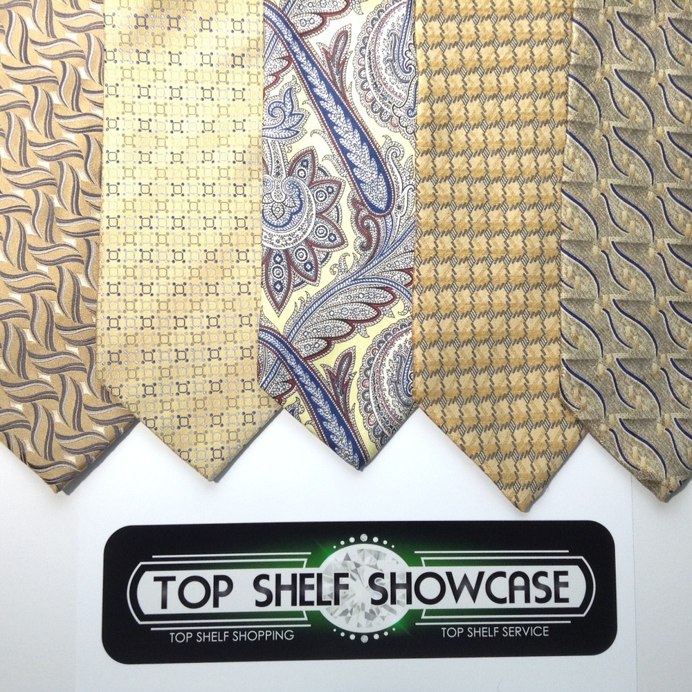 Men's Tie Variety Lot of 5 Blue Gold Feiss P Ellis